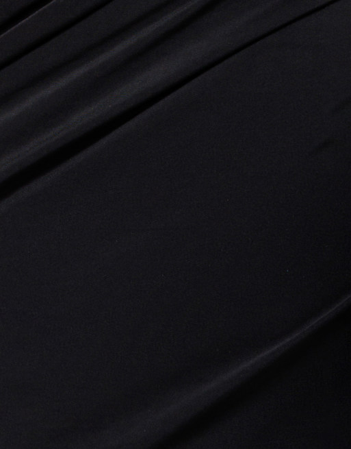 Goddiva Gathered cowl asymmetric mesh and soft touch maxi dress in black, 3 of 4