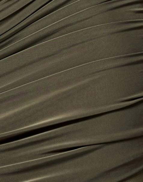 Goddiva Gathered one shoulder sheer panel maxi dress in khaki - view 1