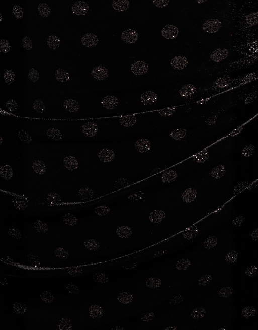 Goddiva Glitter polka dot velvet one shoulder maxi dress in black, 3 of 4