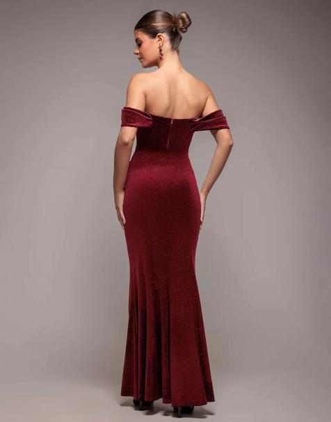 princess polly baby blue dress NEW Bardot Morgan Velvet Midi Dress in Burgundy 8 L Slit Holiday No Belt  $119 main image 1