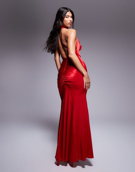 open lace back dress Goddiva One Shoulder A Line Midi Dress