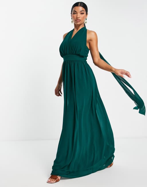 Goddiva halterneck maxi dress in green