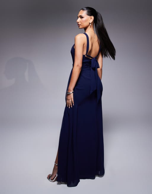Goddiva Halterneck Thigh Split Chiffon Maxi Dress - Lemon