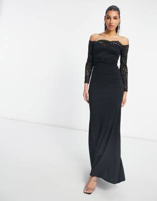 Black bardot fishtail store dress