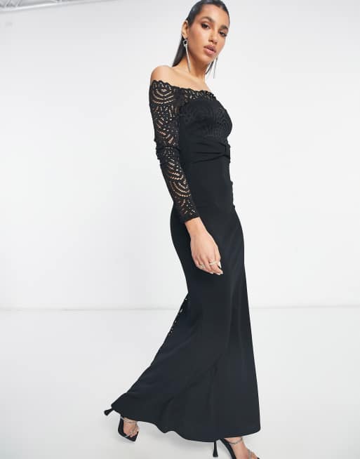 Lace bardot sale fishtail dress