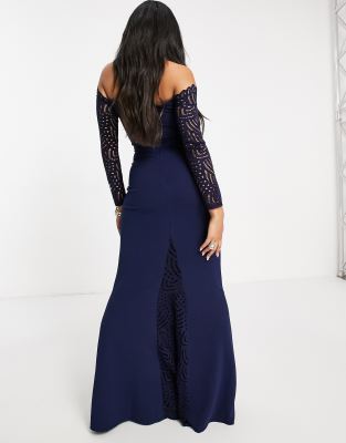 navy bardot fishtail hem dress