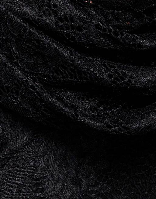 Goddiva Lace cowl one shoulder sculpting stretch jersey crepe maxi dress in black, 4 of 4