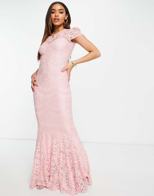 Blush lace shop maxi dress