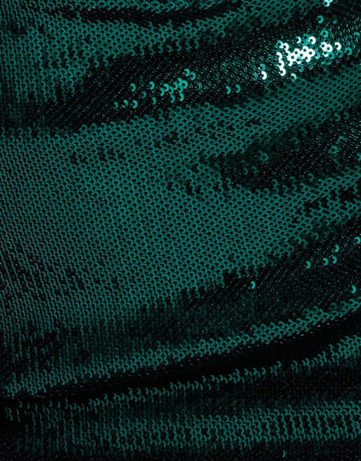 Goddiva Liquid sequin midi with corsage in emerald, 2 of 4
