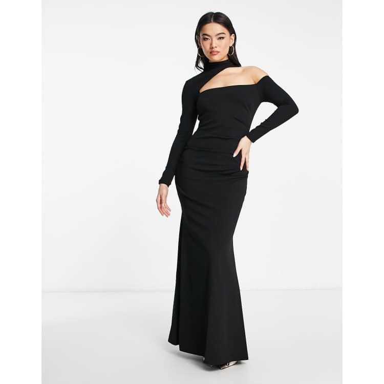 Long black fishtail dress best sale