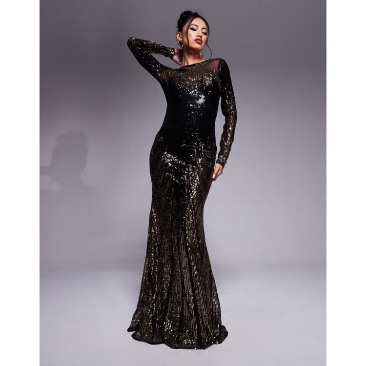 goddiva women's long sleeve aztec sequin maxi dress reviews Goddiva Curve long sleeve aztec sequin maxi dress in navy