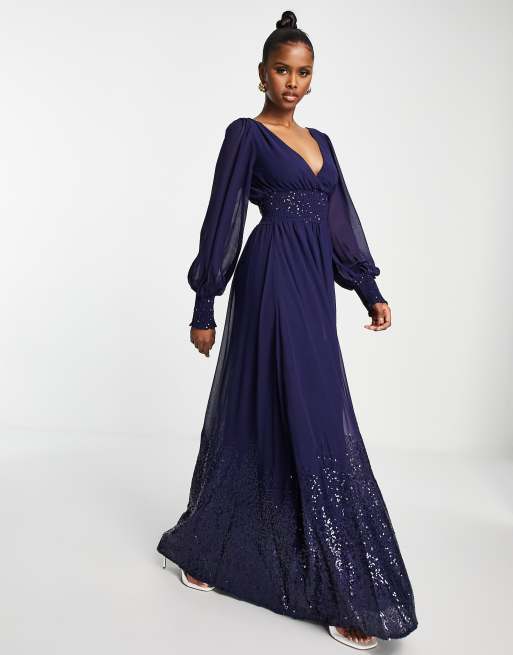 Navy long sleeve hot sale evening dress