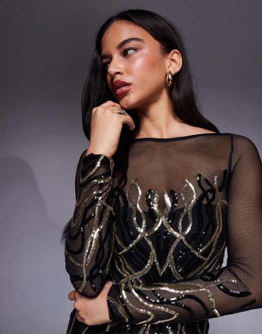 chinese dress ladies Long Sleeve Sequin V Wrap Maxi Dress - Emerald Green main image 0