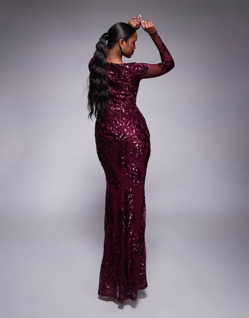 chinese dress ladies Long Sleeve Sequin V Wrap Maxi Dress - Black main image 0