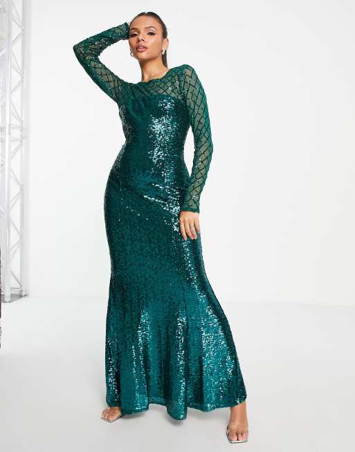 slim fit dress slacks Mermaid Sweetheart Long Sleeve Green Sequin Dress