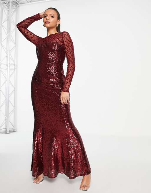 Burgundy sequin hotsell fishtail maxi dress