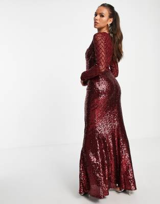 wine sequin maxi dress