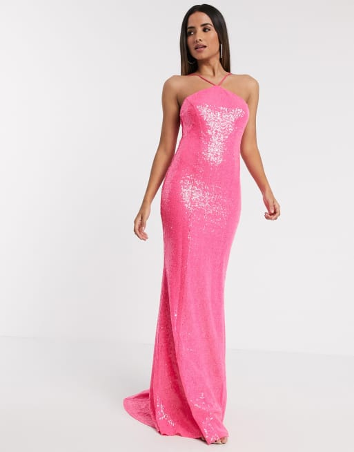 Sequin pink maxi dress sale