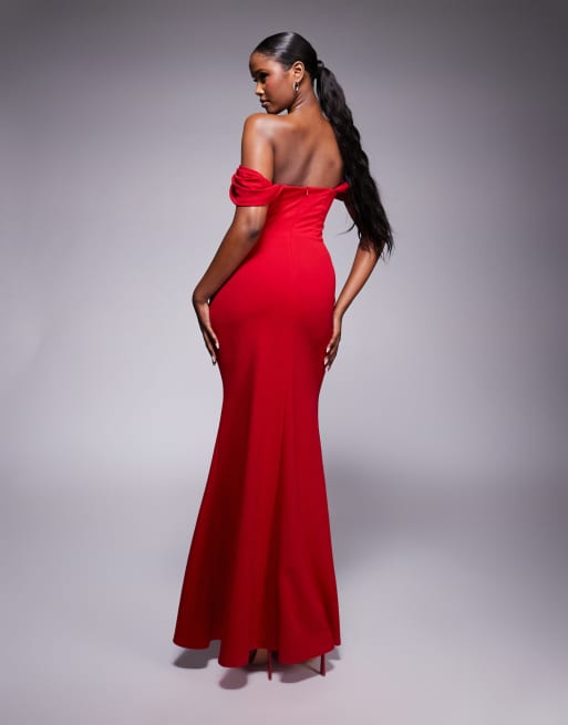 Goddiva - Maxi-avondjurk met hartvormig accent met siersteentjes in rood, 3 van 4