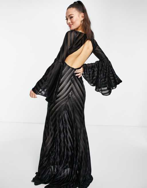 Goddiva maxi dress with drama sleeve in black , 4 of 4