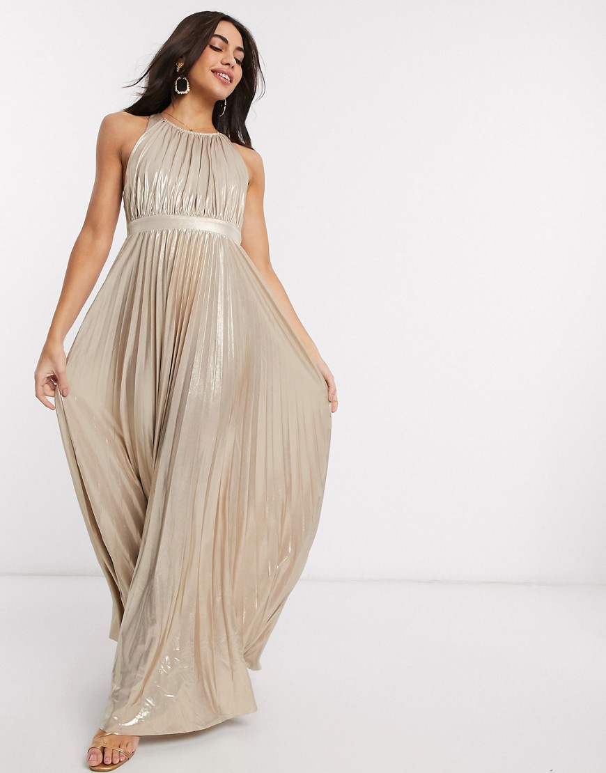 Goddiva - Maxi-jurk met gekruiste achterkant in goud