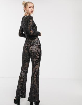 black mesh sequin jumpsuit