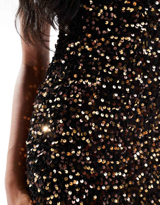 Goddiva sequin embellished plunge maxi dress in black and gold best sale