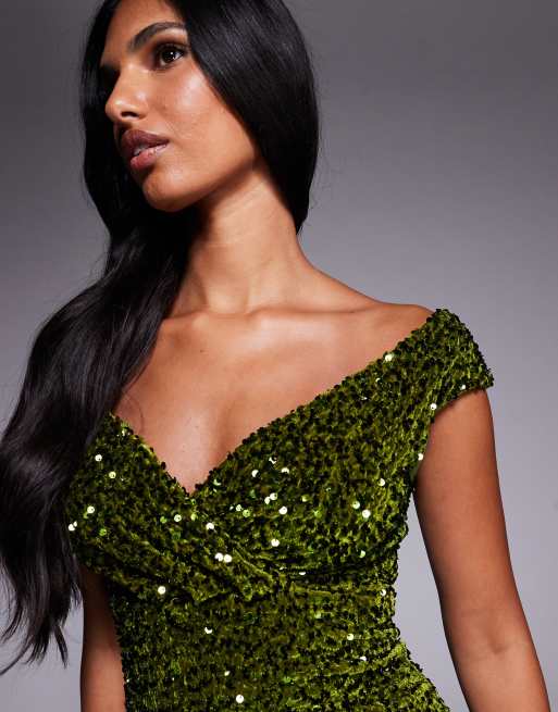green velvet bardot dress Candela main image 0