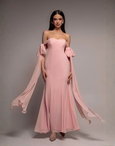 Goddiva Multiway cape chiffon sweetheart maxi dress in blush