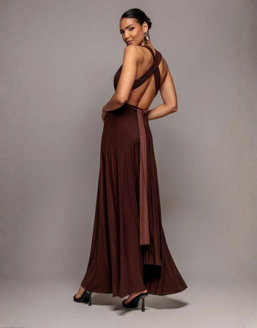 Goddiva Multiway tie-up maxi dress in darkbrown, 2 of 4