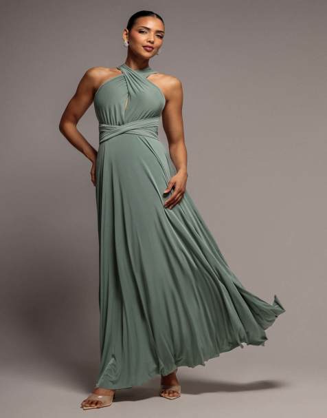Goddiva Multiway tie-up maxi dress in darksage - view 1