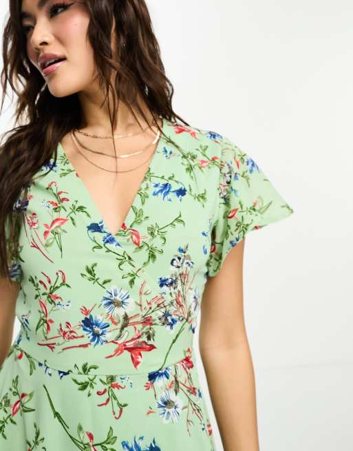 Goddiva - Nette jurk met korte mouwen en bloemenprint in mintgroen | ASOS