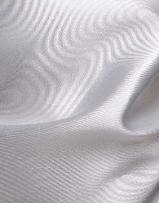 Goddiva Off shoulder back satin bow mini dress in white, 4 of 4