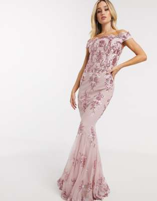 Goddiva bandeau sequin embellished maxi dress hot sale in gold