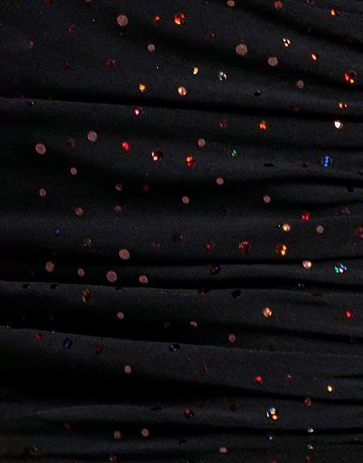 Goddiva off shoulder fit and flare sequin maxi dress in black copper, 4 of 4