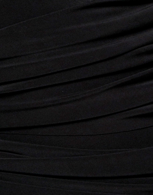 Goddiva Off shoulder gathered panel soft touch maxi dress in black, 4 of 4