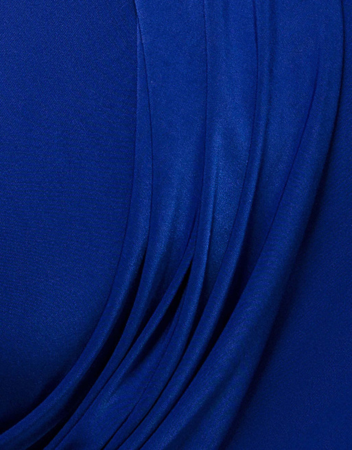 Goddiva Off shoulder gathered panel soft touch maxi dress in royalblue, 4 of 4