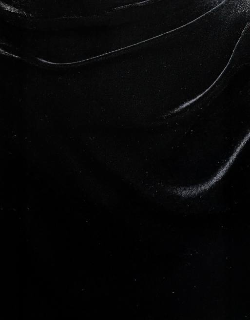 Goddiva Off the shoulder deep plunge velvet maxi dress in black, 3 of 4