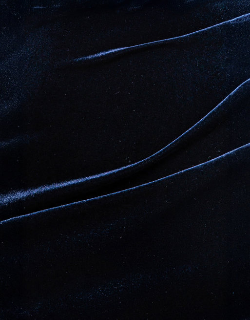 Goddiva Off the shoulder deep plunge velvet maxi dress in navy, 3 of 4