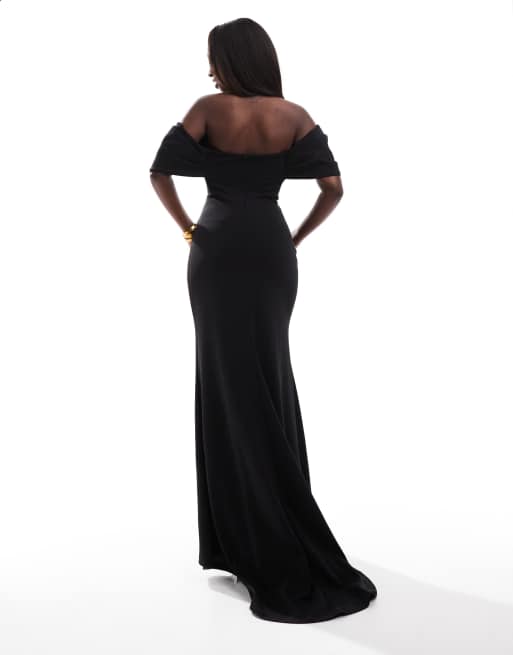 Goddiva Off The Shoulder Draped Sleeve Maxi Dress With Diamante Neckline - Blush Pink