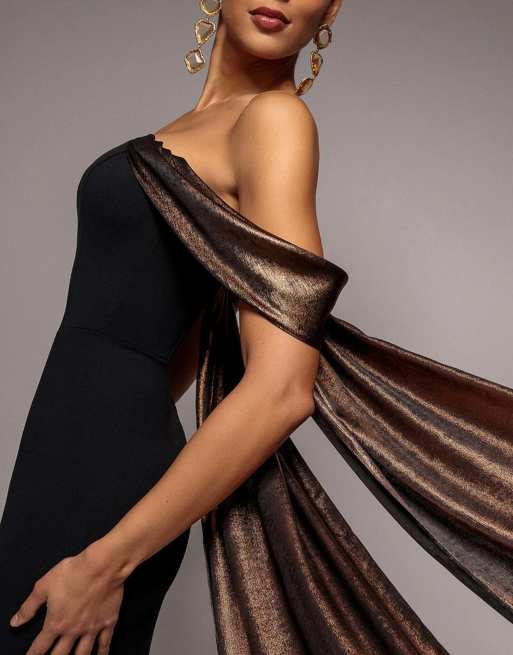 goddiva black and gold dress Strapless Multi Sequin Maxi Dress - Bronze main image 0