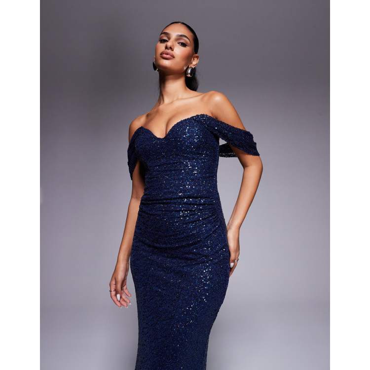 Asos navy sequin dress clearance