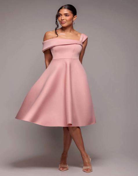 Goddiva One shoulder a line midi dress in blush - view 1