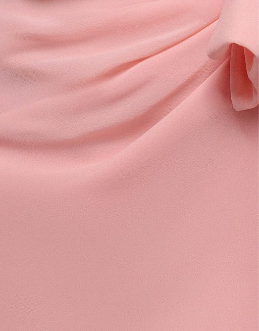 Goddiva One shoulder cowl with bow detail maxi dress in blush, 3 of 3