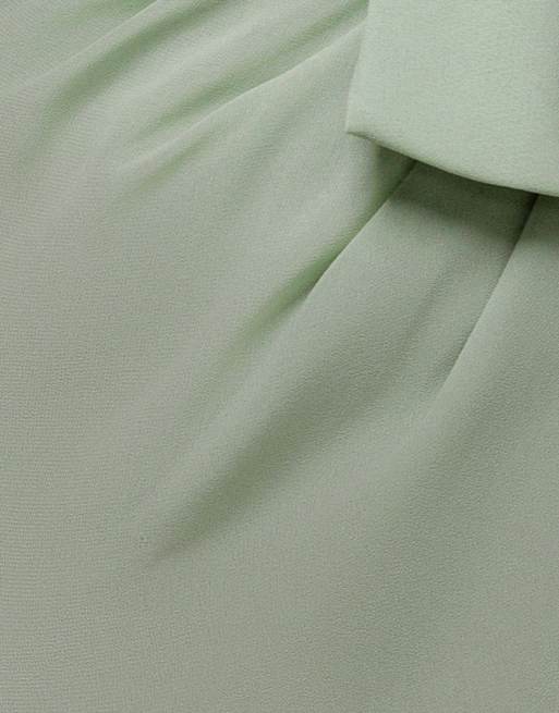 Goddiva One shoulder cowl with bow detail maxi dress in sagegreen, 3 of 3