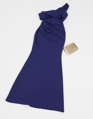 one shoulder navy maxi dress