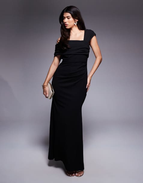 Goddiva One shoulder evening maxi dress in black - view 1