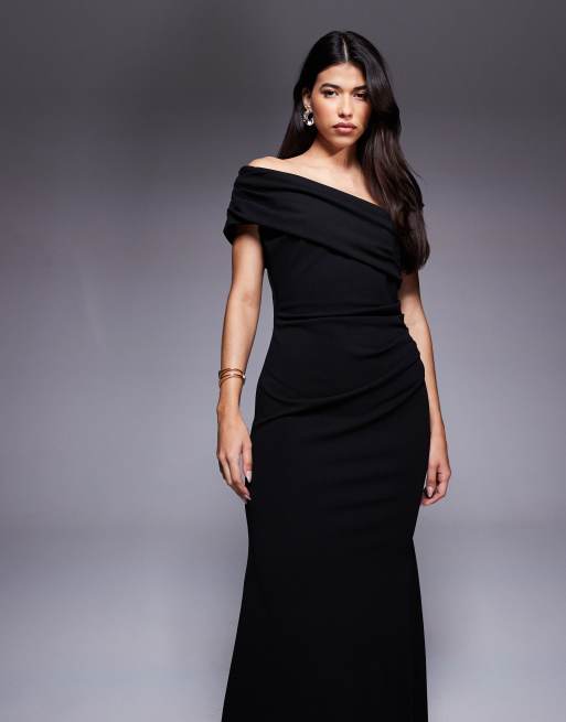 Goddiva One shoulder evening maxi dress in black