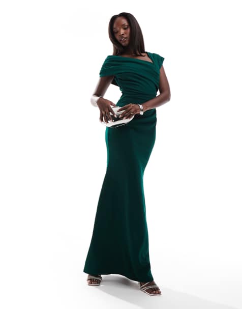 Goddiva One Shoulder Evening Maxi Dress in Emerald Green - view 1