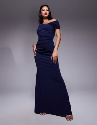 Goddiva One Shoulder Evening Maxi Dress In Blue